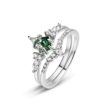bs2_53_754900005054.jpg Coffin Cut Moss Agate Bridal Set 2PCS Sterling Silver - 图片 1
