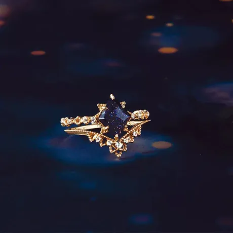 bs3_60_592765026453.jpg Starburst Inspired Blue Sandstone Gold Bridal Set 2PCS - 图片 1