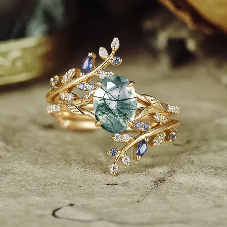 bs3_71_853900133347.jpg Leaf Branch Kite Cut Moss Agate Bridal Set 2PCS - 图片 1