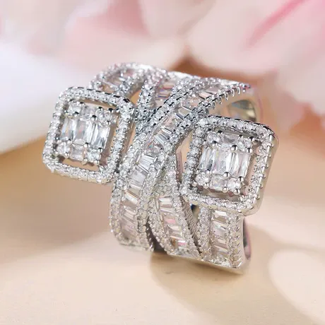 bs4_103_996045699921.jpg Vintage Multi-Stone Baguette Cut Halo Bridal Set 2PCS - 图片 1