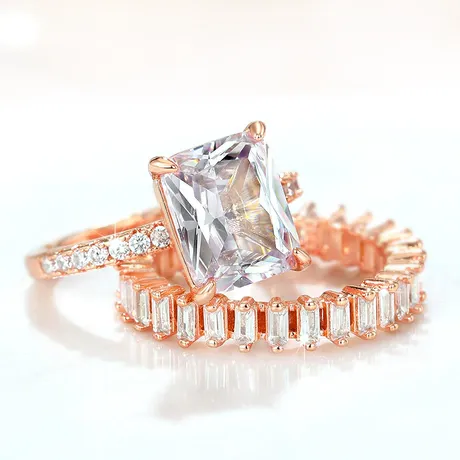bs4_104_942727219065.jpg Radiant Cut Art Deco Bridal Ring Set Sterling Silver - 图片 1