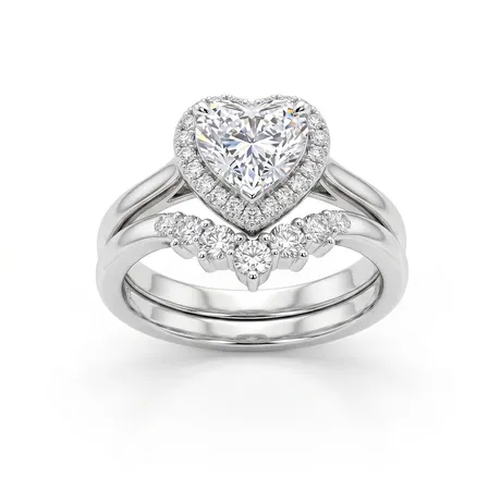 bs4_109_1051414109630.jpg Double Halo Heart Engagement Ring Set Sterling Silver - 图片 1