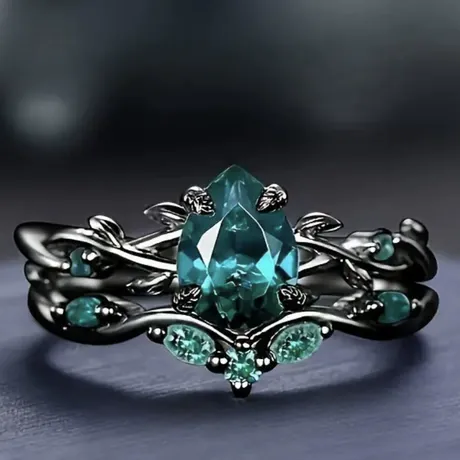 bs4_111_926727178346.jpg Intertwined Leaf Pear Cut Moss Agate Ring Set - 图片 1