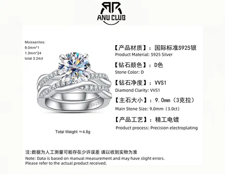 bs4_114_911747061660.jpg Simple Three Stone Bridal Set 2PCS Sterling Silver - 图片 1