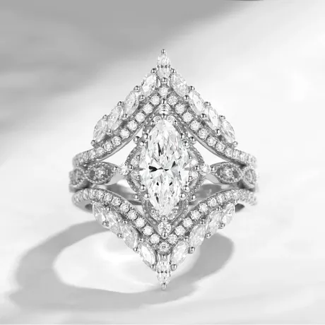 bs4_117_897731254872.jpg Twisted Oval Halo Bridal Ring Set With V Shaped Enhancer - 图片 1