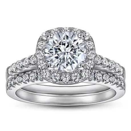 bs4_118_1032385329389.jpg Cushion Cut Halo Eternity Engagement Ring Set 2PCS - 图片 1
