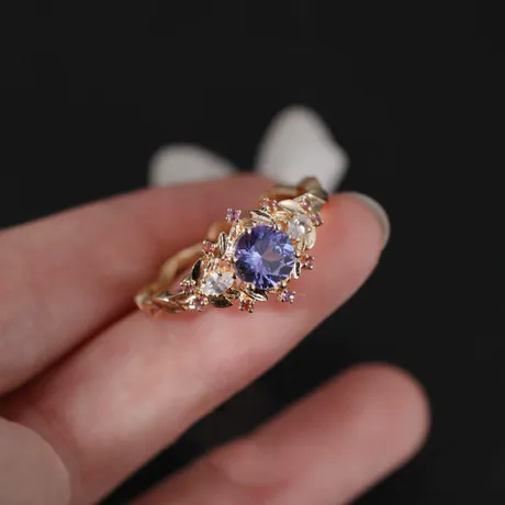 bs5_141_890465717031.jpg Starry Purple Stone Pear Cut Gold Ring Set - 图片 1