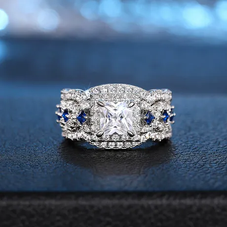bs5_143_887875012412.jpg Double Halo Princess Cut Engagement Ring Set - 图片 1