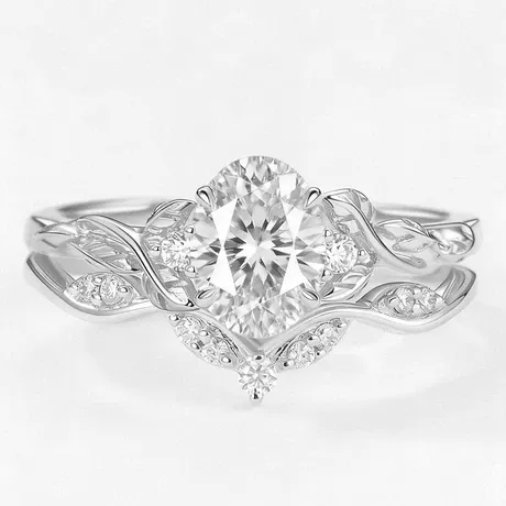 bs5_147_1052293424958.jpg Vine Flower Leaf Round Cut Bridal Ring Set 2PCS - 图片 1