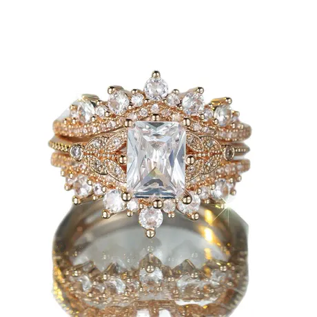 bs5_148_930975758248.jpg Radiant Cut Bridal Ring Set With Symmetrical Leaf Design Enhancer - 图片 1