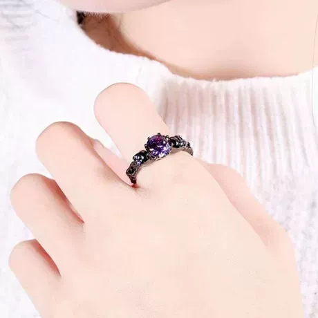 er5_124_893007180997.jpg Gothic Two-Tone Winged Purple Octagonal Rose Cut Ring - 图片 1