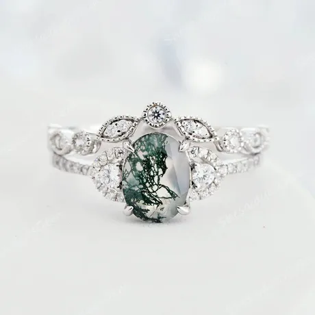 er5_125_730237412862.jpg Hug Me Bypass Round Moss Agate Beaded Crab Ring - 图片 1