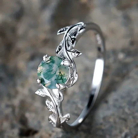 er5_144_950517812310.jpg Leaf-Wrapped Kite Cut Moss Agate Engagement Ring - 图片 1