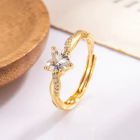 fix_1432_1027465827941.jpg Minimalist Twist Gold Pav Heart Promise Ring With V Shape Accent - 图片 1