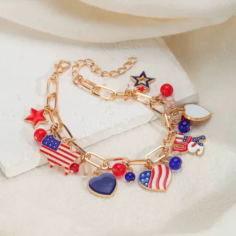na148_148_1037128198439.jpg Patriotic Heart Star Pendant Charm Paperclip Bracelet - 图片 1
