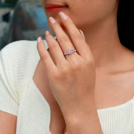 na_100_1070257441084.jpg Four Leaf Clover Women Pink Sakura Ring Sterling Silver - 图片 1