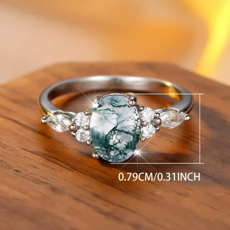 na_101_969115240037.jpg Twist Leaf Vine Women Teardrop Moss Agate Ring Sterling Silver - 图片 1