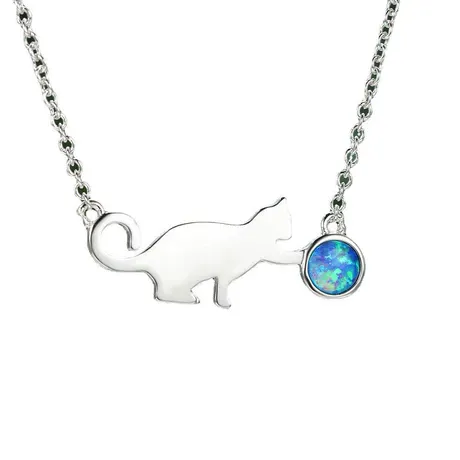 na_123_1017222904809.jpg Custom Black Cat Necklace With Round Birthstone - 图片 1
