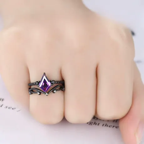na_125_885818603273.jpg Celtic Moon Kite Cut Black Rutilated Quartz Ring Set - 图片 1