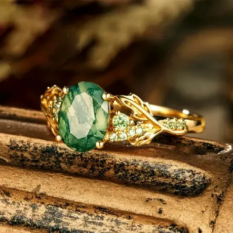 na_137_1025294390971.jpg Gold Leaf Marquise Moss Agate Ring For Women - 图片 1