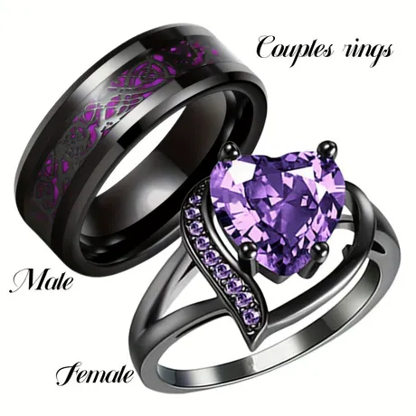 na_147_920502429014.jpg Gothic Twist Heart Cut Purple Stone Black Ring - 图片 1