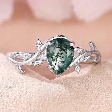 na_164_964545852717.jpg Hug Me Bypass Leaf Pear Moss Agate Snake Ring - 图片 1