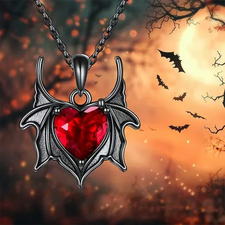 na_1_979072760917.jpg Until Death Gothic Black Heart Bat Wing Necklace - 图片 1