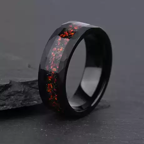 na_20_985721839123.jpg Red Stone Inlay Black Tungsten Ring For Men - 图片 1