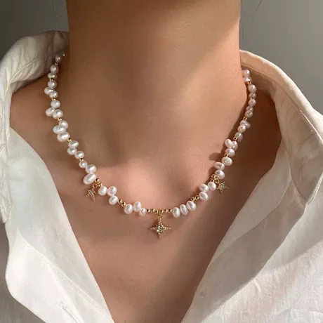 na_299_1049572900183.jpg Andy Style Gold Baroque Pearl Star Pendant Necklace - 图片 1