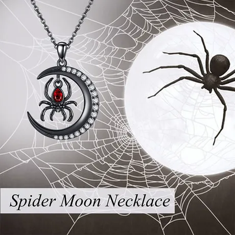 na_31_1044501688846.jpg Gothic Black Pave Moon Red Heart Spider Necklace - 图片 1