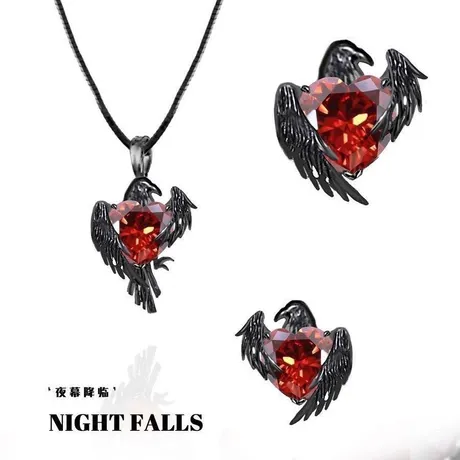na_61_974344621934.jpg Until Death Gothic Red Heart Bat Wing Sword Necklace - 图片 1