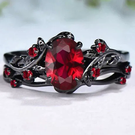 na_63_865142410937.jpg Until Death Black Coffin Cut Bat Wing Bridal Ring Set - 图片 1