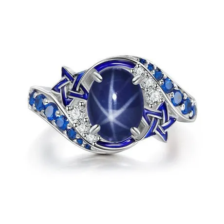 na_69_994747860609.jpg Bypass Oval Star Sapphire Ring With Starfish - 图片 1