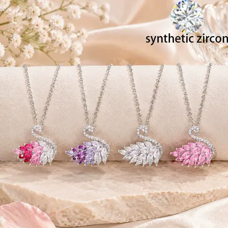 na_80_1074170372371.jpg Sparkling Pink Swan Necklace Sterling Silver - 图片 1