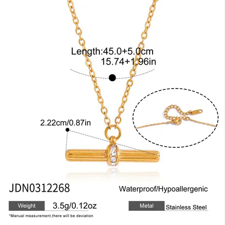nk2_64_1044156972940.jpg "Andy" Style Gold Fluted Pave T-Bar Necklace - 图片 1