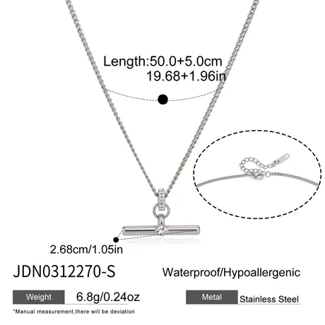 nk2_65_1044156972937.jpg "Andy" Style Classic Silver T-Bar Necklace With Round Cut Stone - 图片 1