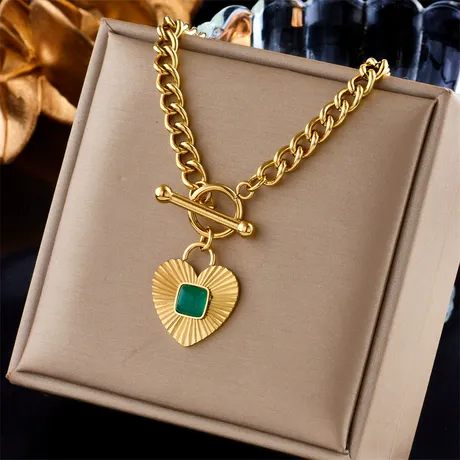 nk2_66_714687204111.jpg Andy Style Gold Green Heart T-Bar Necklace - 图片 1