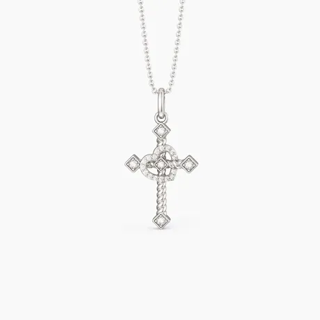 nk3_109_994600203702.jpg Two-Tone Pave Heart Cross Necklace Sterling Silver - 图片 1