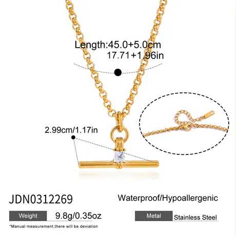 nk3_73_1043264449126.jpg "Andy" Style Gold T-Bar Necklace With Square Stone - 图片 1