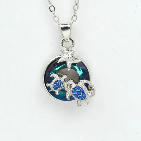 nk3_77_1066652921168.jpg Ocean Gradient Blue Two Turtle And Starfish Necklace - 图片 1