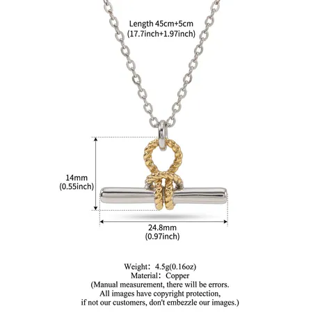 nk3_78_1013690249782.jpg Andy Style Two Tone Love Knot T-Bar Necklace - 图片 1