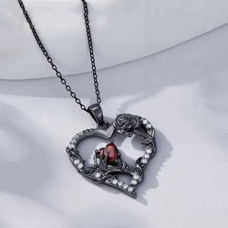 nk3_97_995755933266.jpg Gothic Black Thorn Rose Cut Heart Necklace - 图片 1