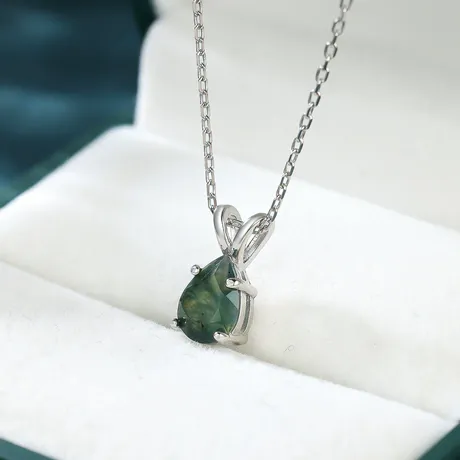 nk4_119_967425113757.jpg Twist Pear Cut Moss Agate Necklace Sterling Silver - 图片 1