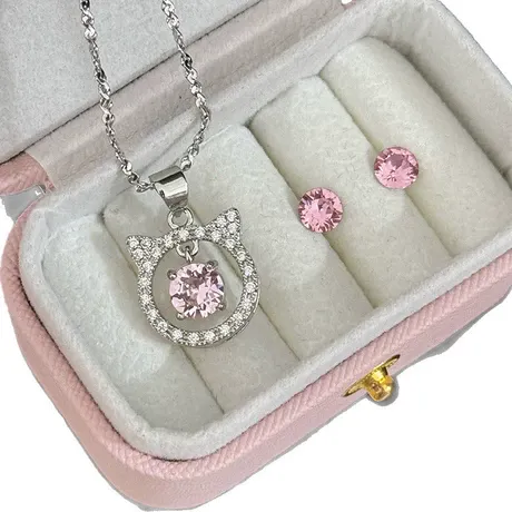 nk4_122_934437426452.jpg Hollow Cat Necklace With Pink Stone Sterling Silver - 图片 1