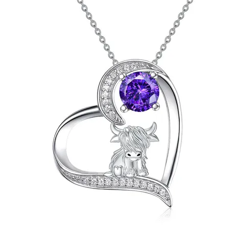 nk4_130_992526737478.jpg Custom Highland Cow Heart Necklace With Engraved & Birthstone - 图片 1