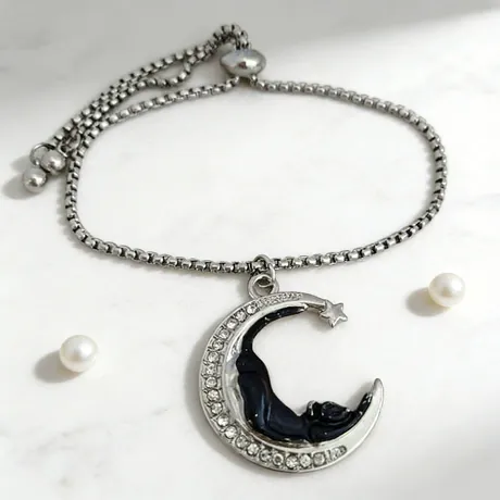 nk5_175_1002878416984.jpg Custom Black Cat Gold Moon Necklace With Birthstone - 图片 1