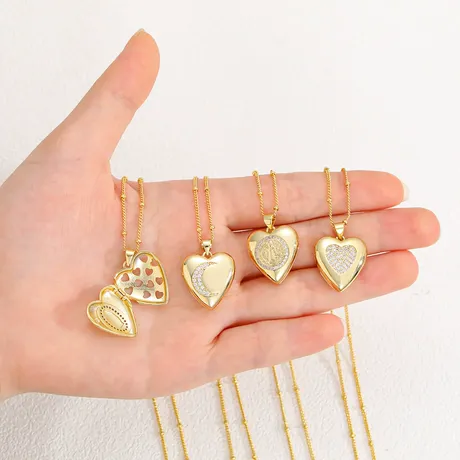 nk5_176_969576461305.jpg Custom Cat Moon Engraved Gold Heart Photo Locket Necklace - 图片 1