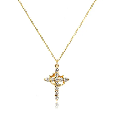nk5_178_1010118528365.jpg Gold Cross With Crown Necklace In Sterling Silver - 图片 1
