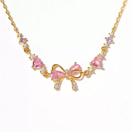 nk5_184_986169639210.jpg Charming Heart Gold Bow Necklace Sterling Silver - 图片 1
