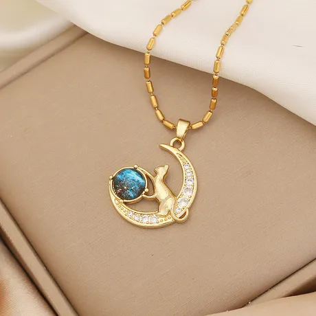 nk5_186_872222060370.jpg "Black Cat On The Moon" Moss Agate Necklace - 图片 1